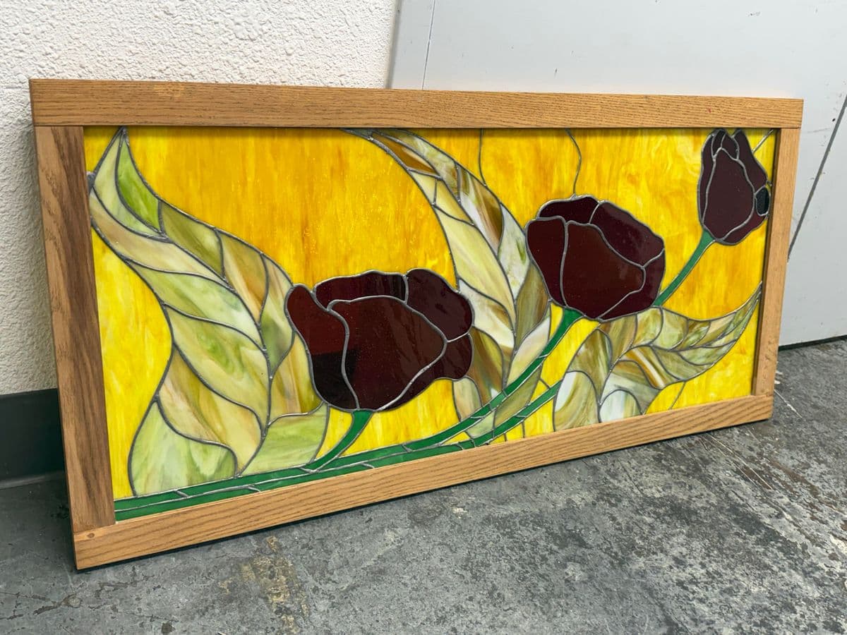 Circa 1978 Gene LeLonde Floral Stained Glass Panel - Thumbnail 4