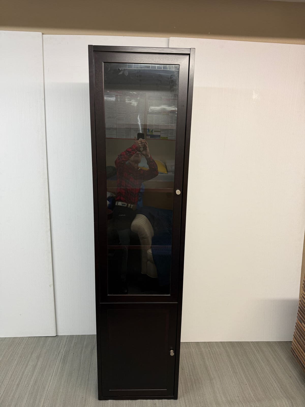 Tall Wood Display Cabinet With Glass Door and Lower Storage - Thumbnail 7