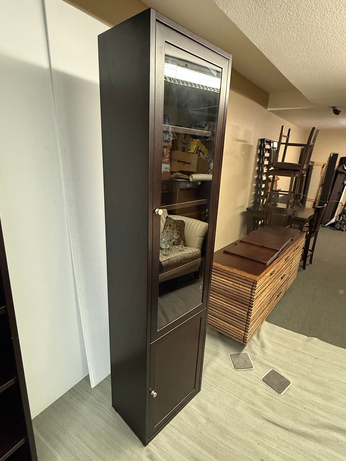 Tall Wood Display Cabinet With Glass Door and Lower Storage - Thumbnail 10