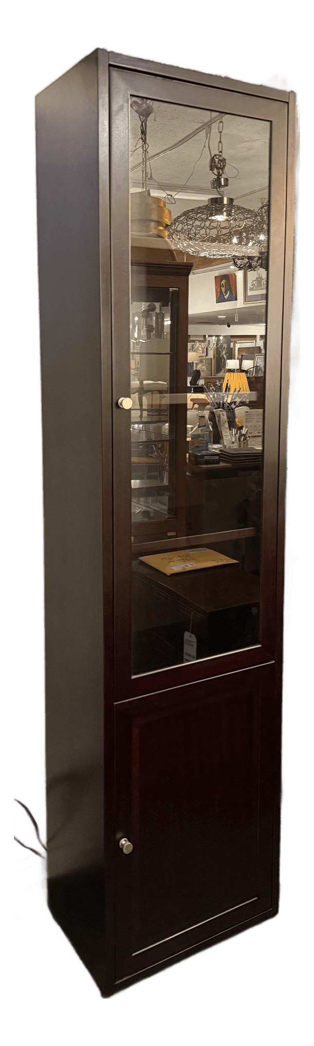 Tall Wood Display Cabinet With Glass Door and Lower Storage - Thumbnail 2