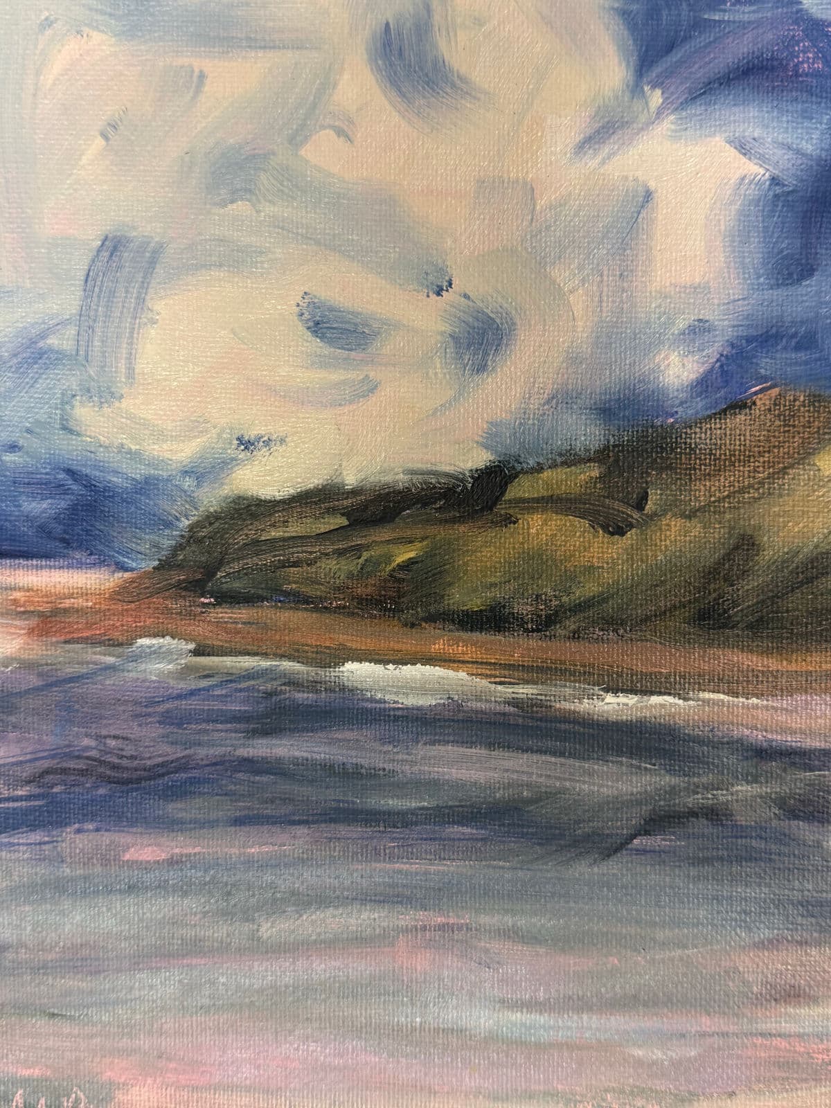 Abstract Cloud Covered Blue Skies on the Beach Painting, Framed - Thumbnail 9