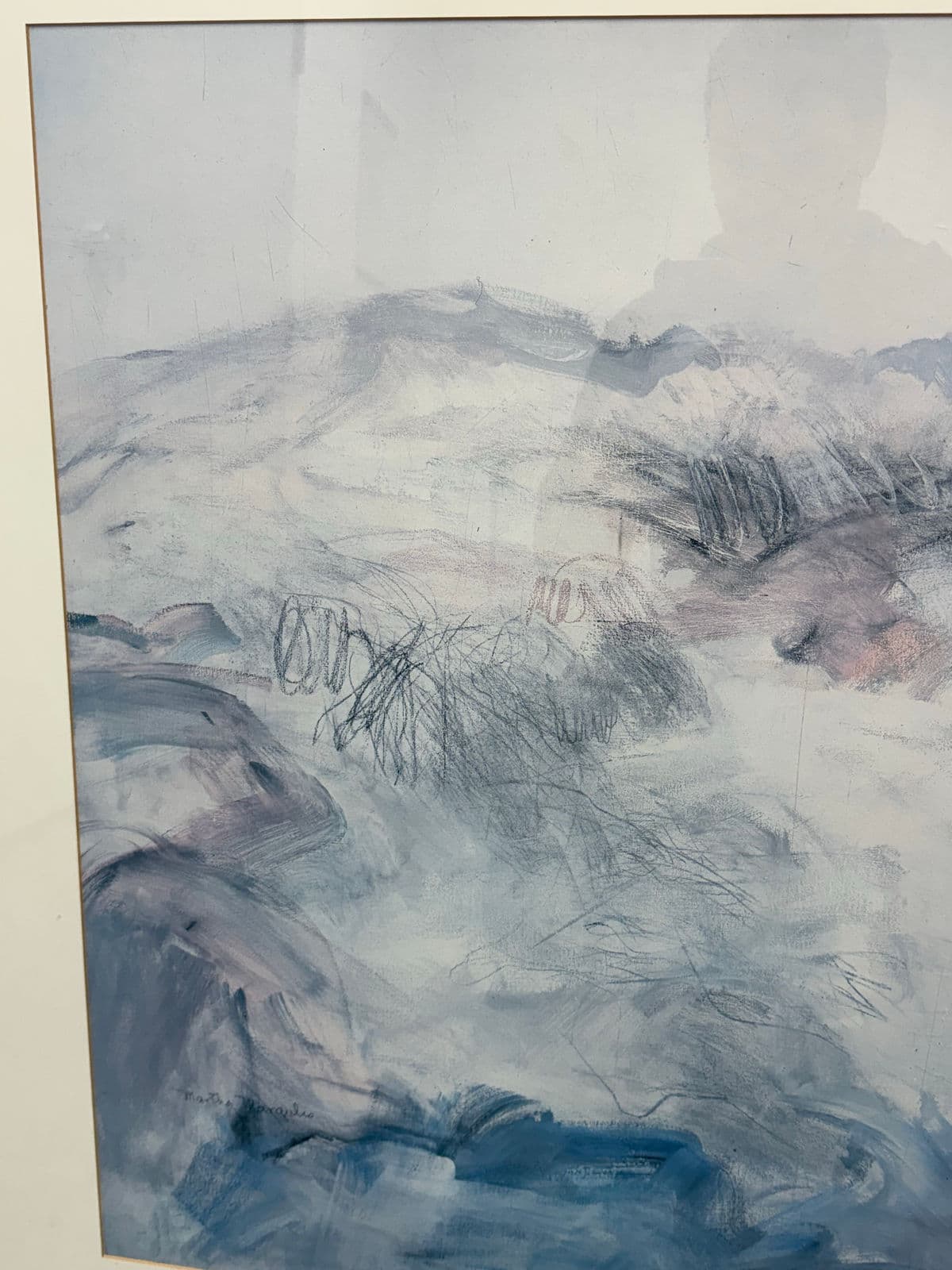 Contemporary Blue + White Brush Strokes Print, Framed - Thumbnail 5