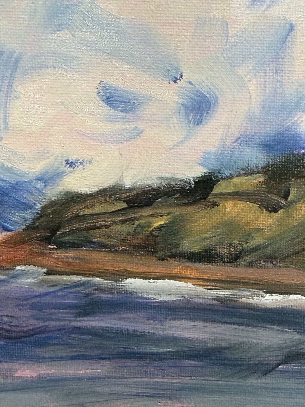 Abstract Cloud Covered Blue Skies on the Beach Painting, Framed - Thumbnail 4