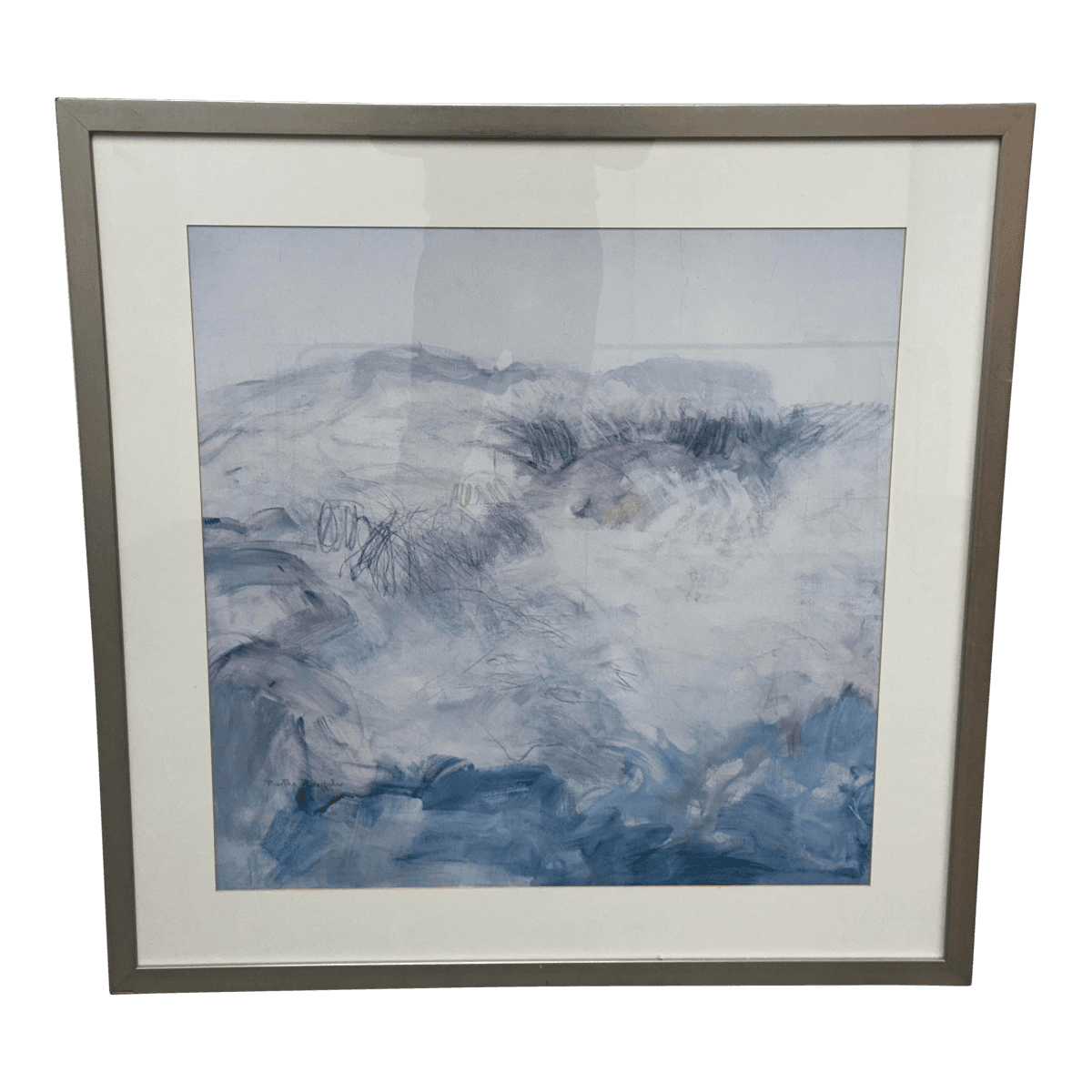 Contemporary Blue + White Brush Strokes Print, Framed - Thumbnail 2