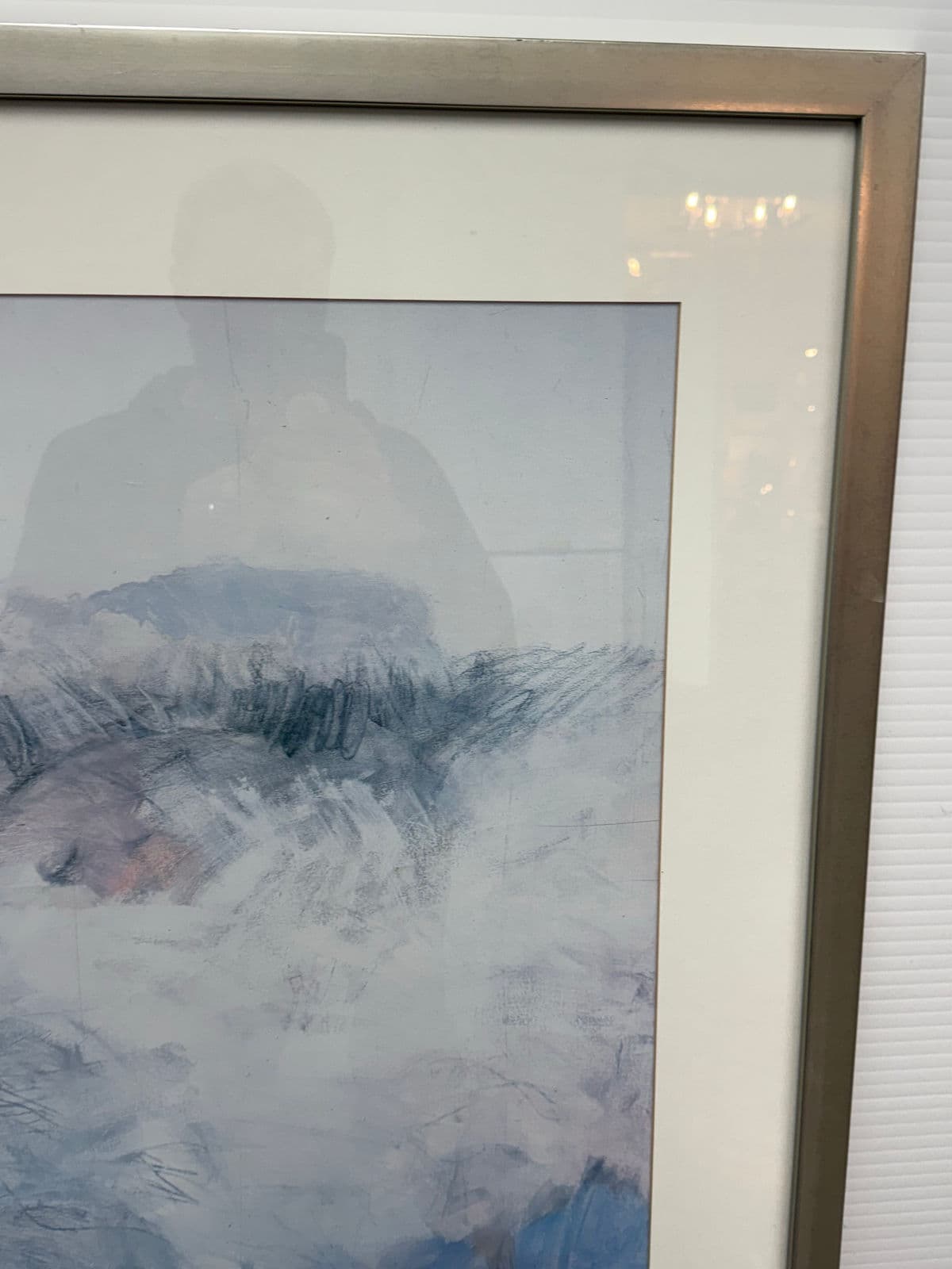 Contemporary Blue + White Brush Strokes Print, Framed - Thumbnail 8