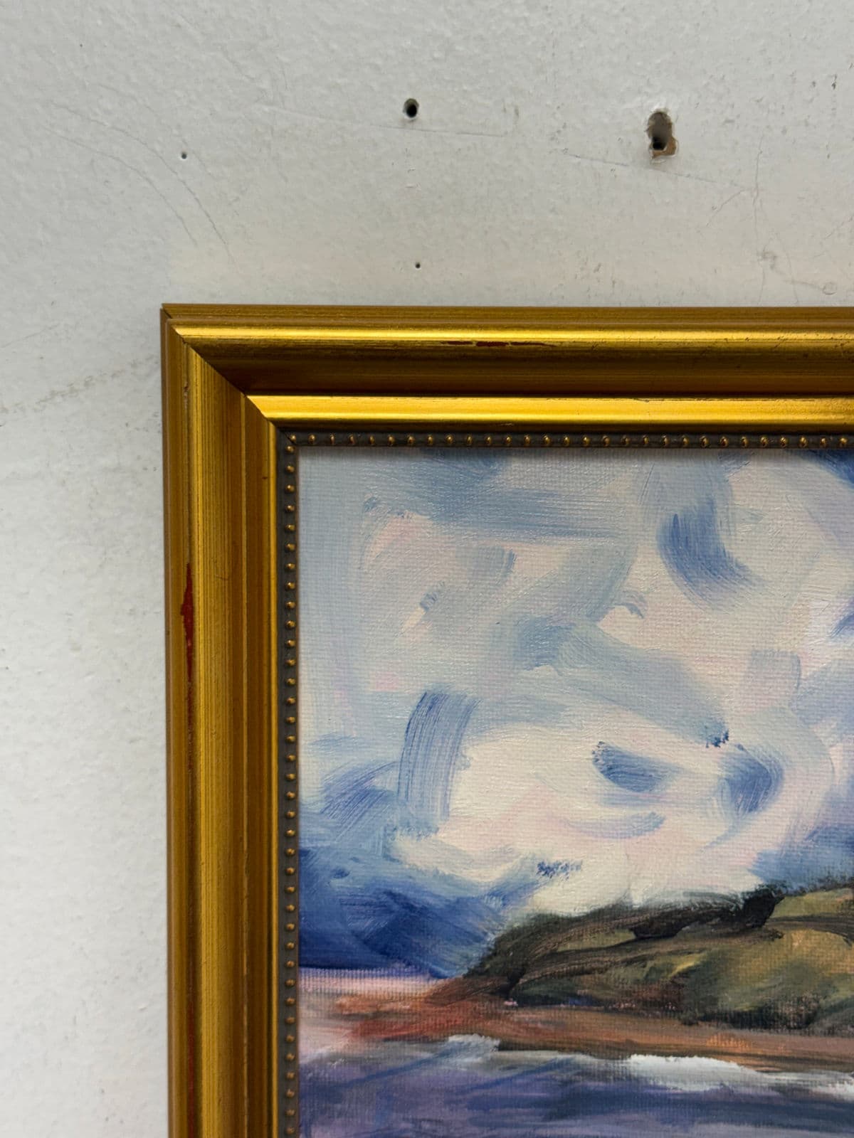 Abstract Cloud Covered Blue Skies on the Beach Painting, Framed - Thumbnail 6