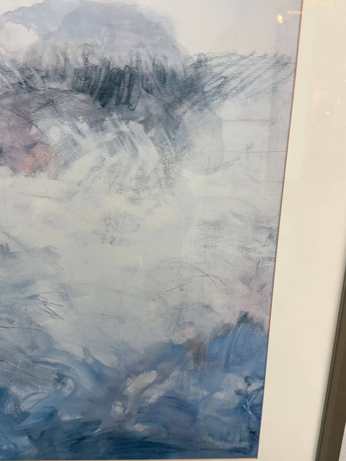 Contemporary Blue + White Brush Strokes Print, Framed - Thumbnail 13