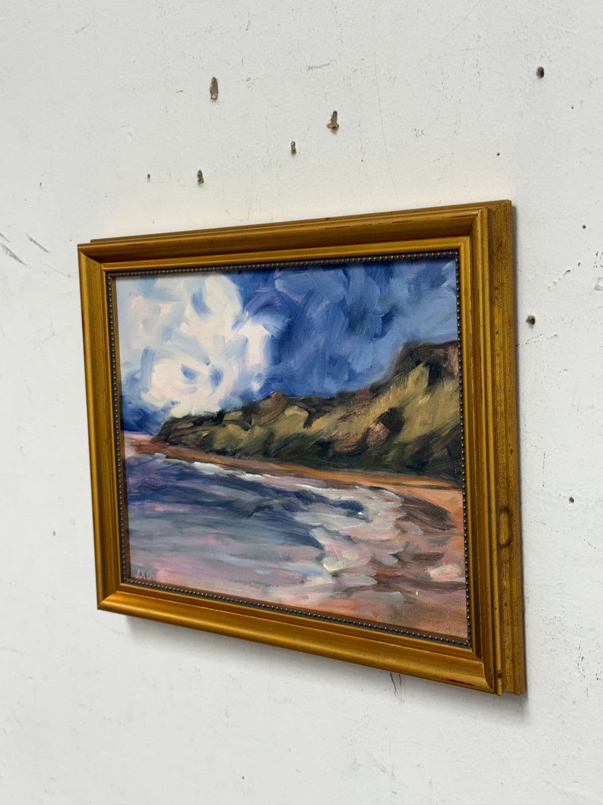 Abstract Cloud Covered Blue Skies on the Beach Painting, Framed - Thumbnail 5