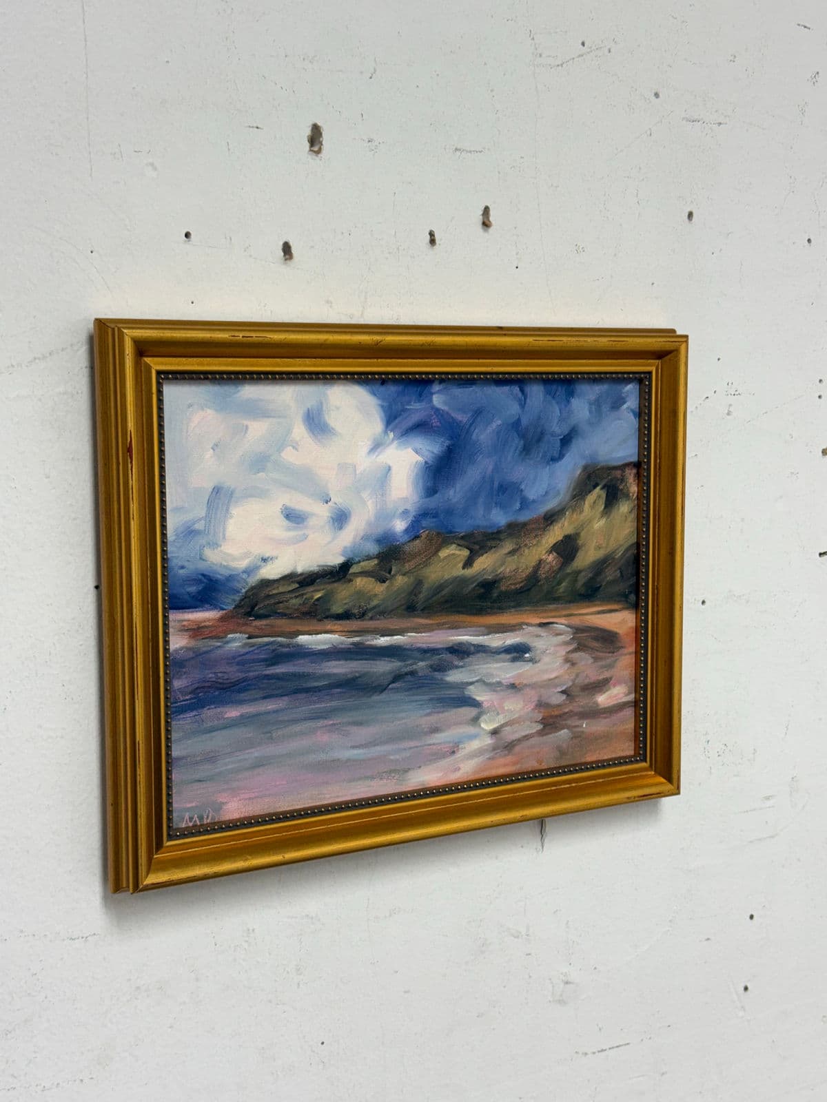 Abstract Cloud Covered Blue Skies on the Beach Painting, Framed - Thumbnail 3