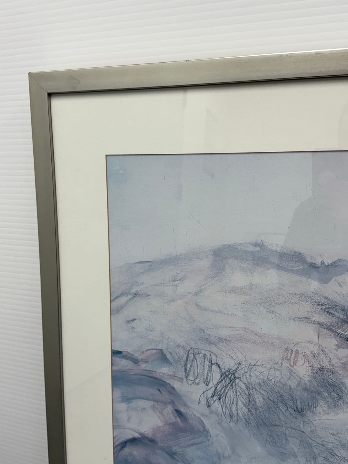 Contemporary Blue + White Brush Strokes Print, Framed - Thumbnail 12