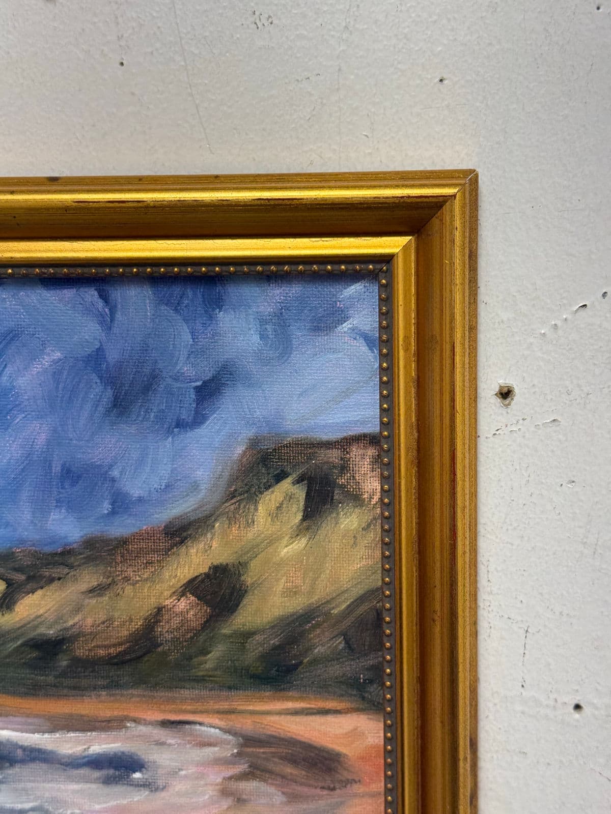 Abstract Cloud Covered Blue Skies on the Beach Painting, Framed - Thumbnail 8