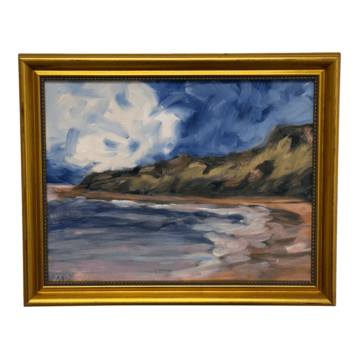 Abstract Cloud Covered Blue Skies on the Beach Painting, Framed - Thumbnail 2