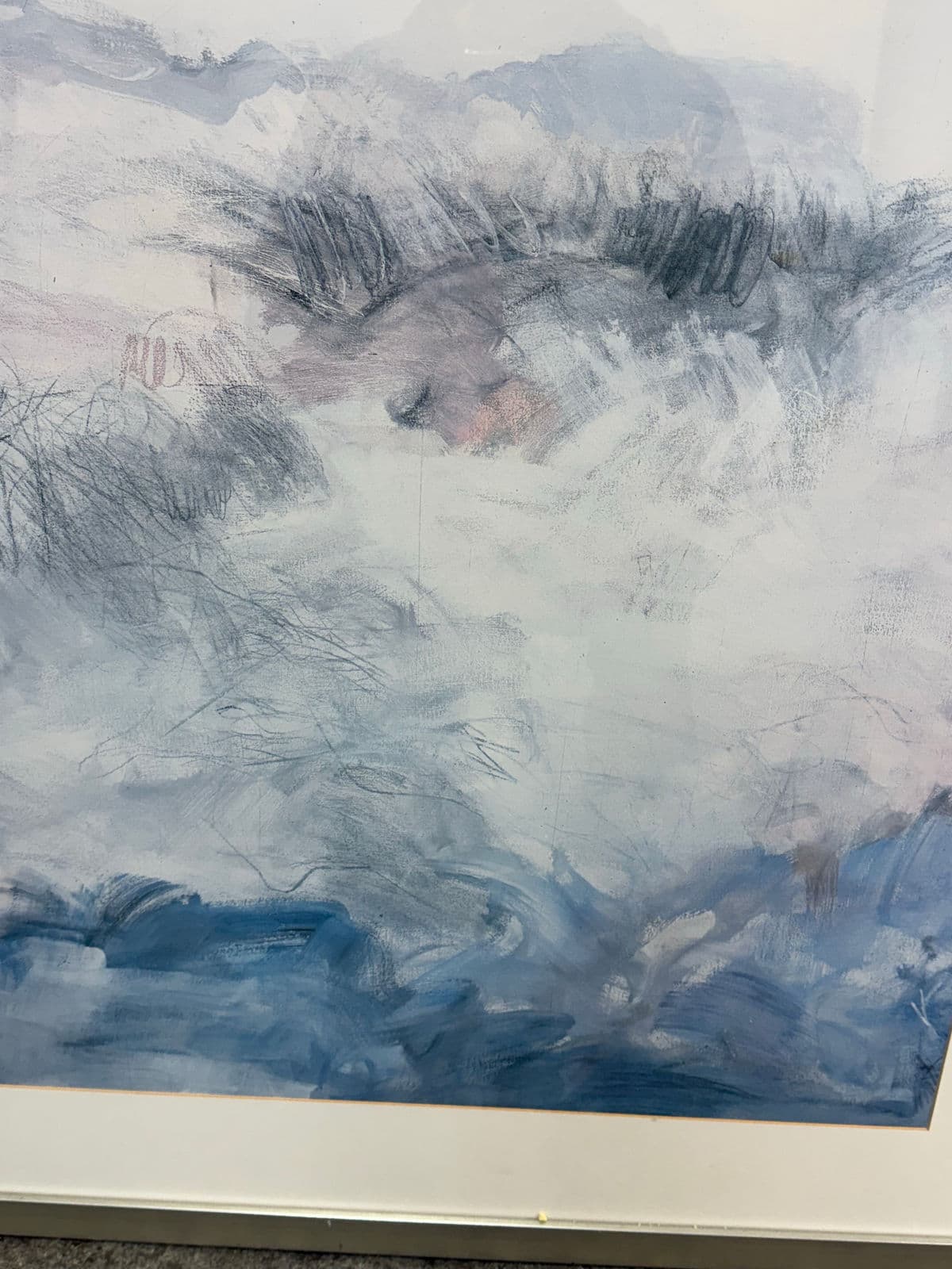 Contemporary Blue + White Brush Strokes Print, Framed - Thumbnail 9