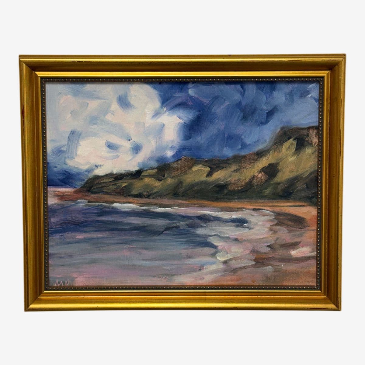 Abstract Cloud Covered Blue Skies on the Beach Painting, Framed - Image 1