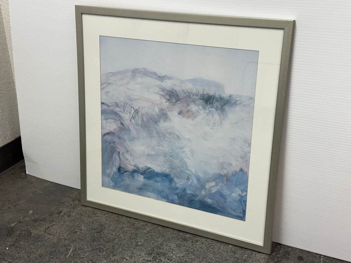 Contemporary Blue + White Brush Strokes Print, Framed - Thumbnail 4