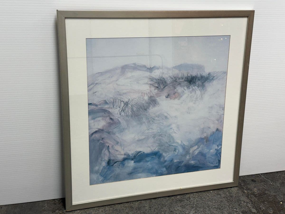 Contemporary Blue + White Brush Strokes Print, Framed - Thumbnail 3