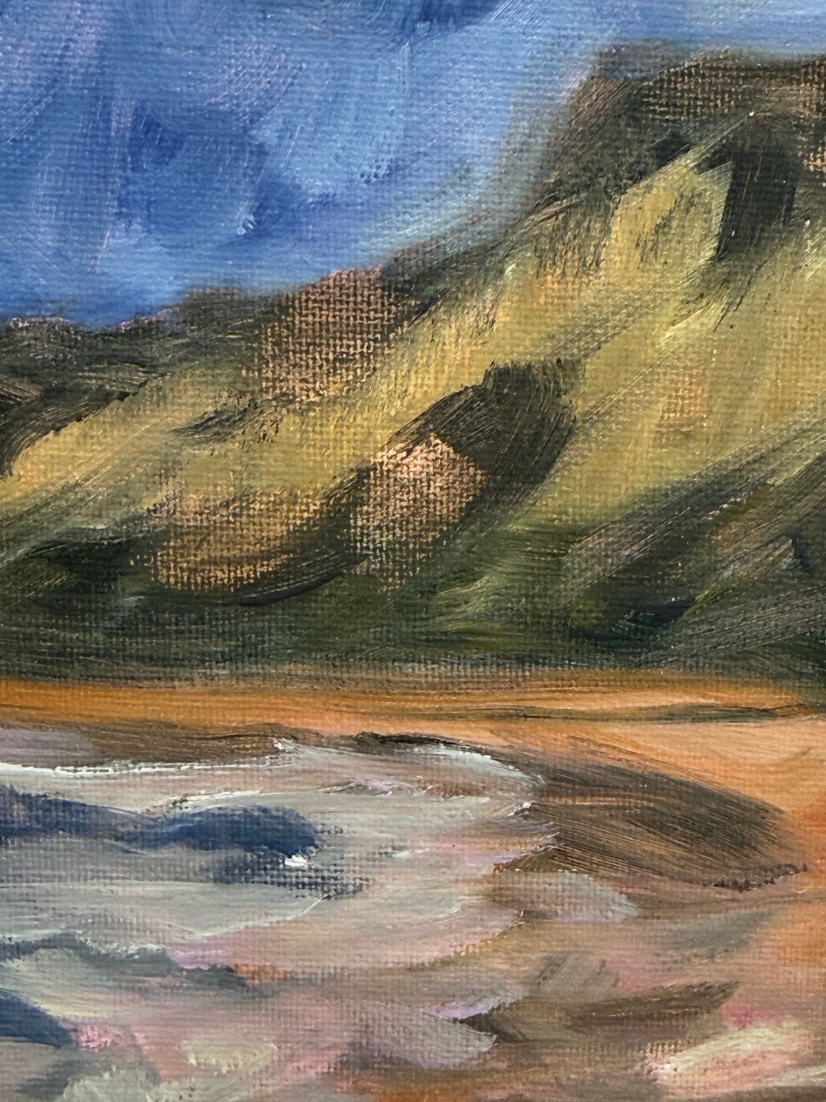 Abstract Cloud Covered Blue Skies on the Beach Painting, Framed - Thumbnail 12