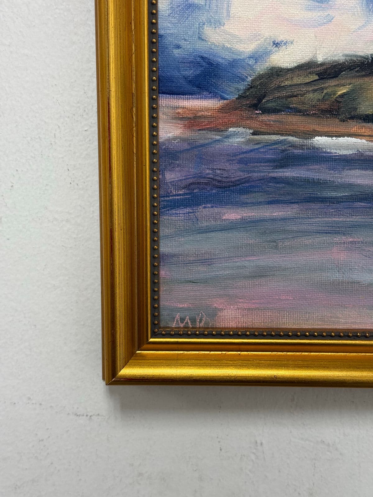 Abstract Cloud Covered Blue Skies on the Beach Painting, Framed - Thumbnail 13