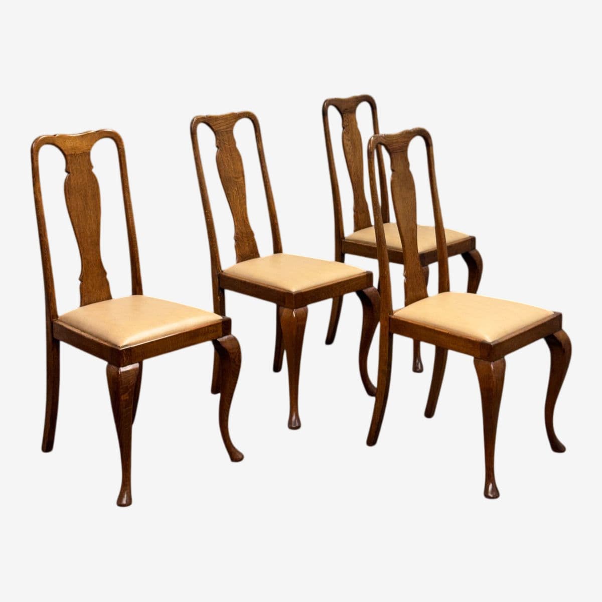 Antique Queen Anne Dining Side Chairs, Set of Four - Image 1