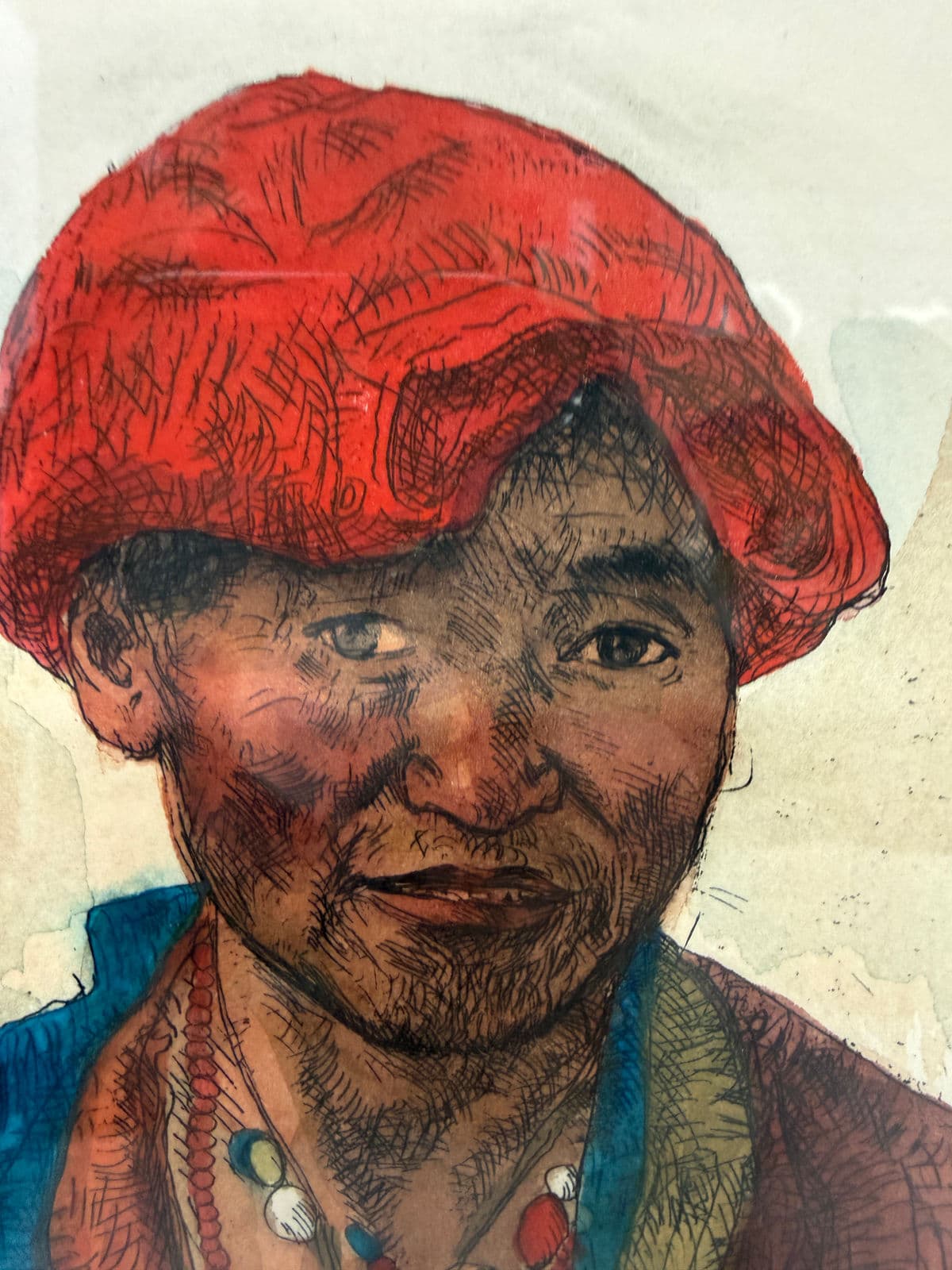 Artist Proof Artwork "Tibetan Man", Signed + Framed - Thumbnail 8