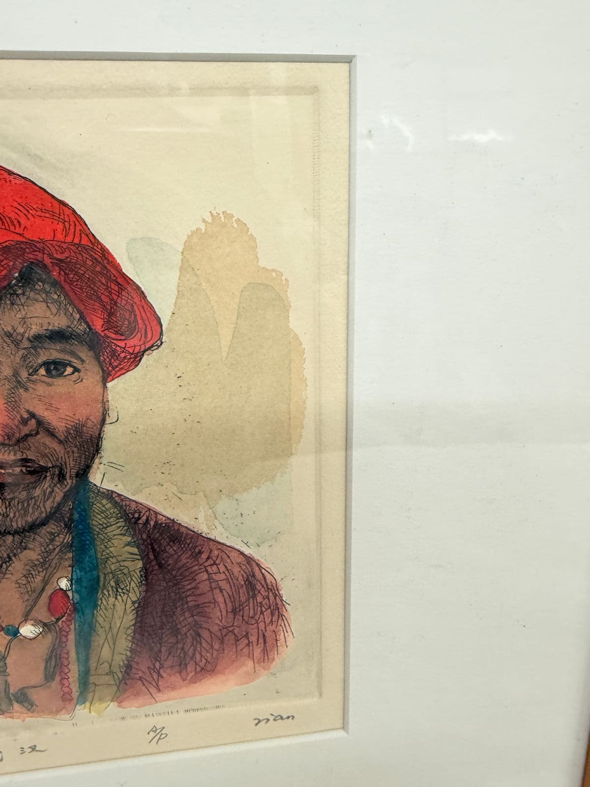 Artist Proof Artwork "Tibetan Man", Signed + Framed - Thumbnail 12