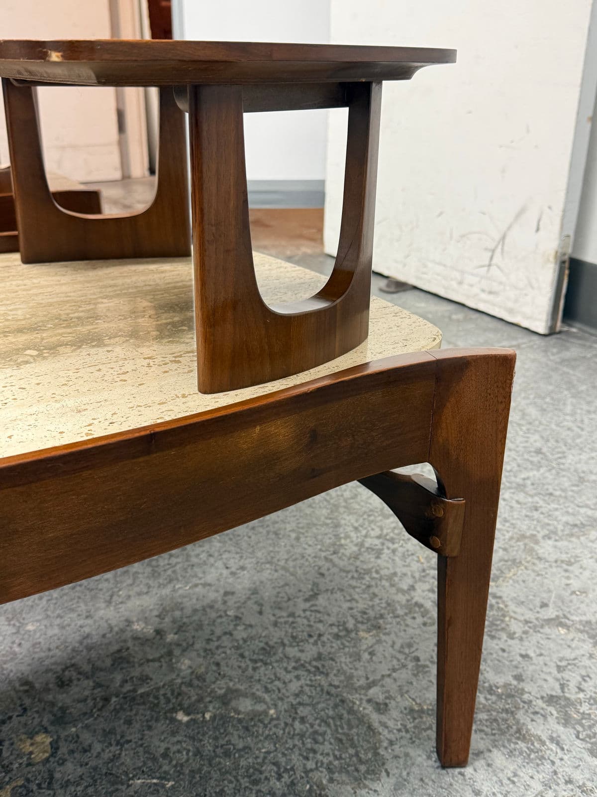 Bertha Schaefer for M. Singer & Sons Walnut/Travertine Tables, Pair - Thumbnail 10