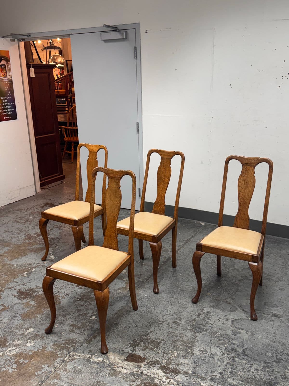 Antique Queen Anne Dining Side Chairs, Set of Four - Thumbnail 4