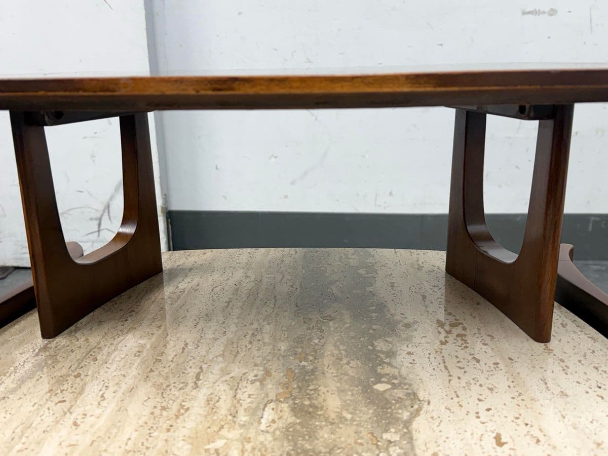 Bertha Schaefer for M. Singer & Sons Walnut/Travertine Tables, Pair - Thumbnail 8