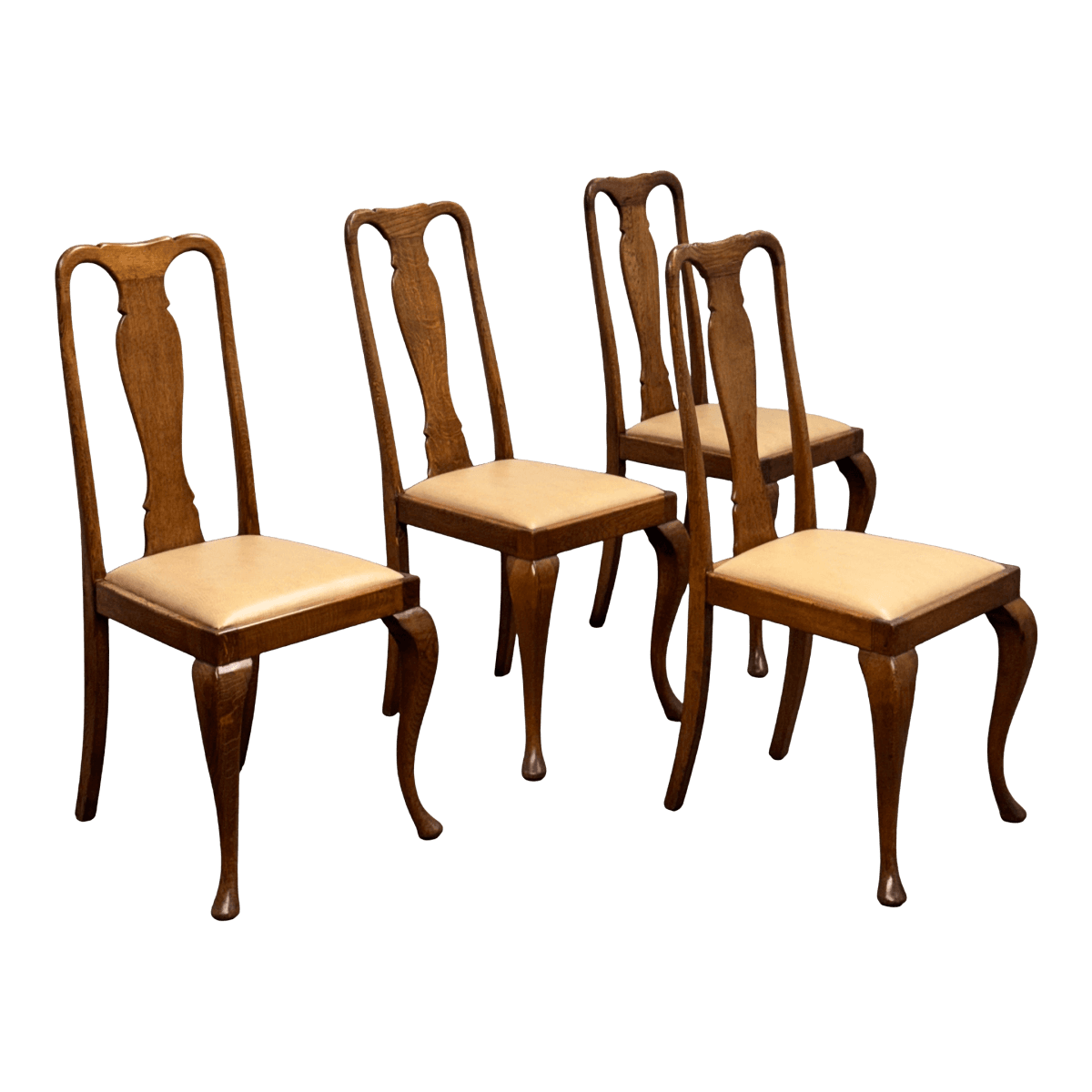 Antique Queen Anne Dining Side Chairs, Set of Four - Thumbnail 2