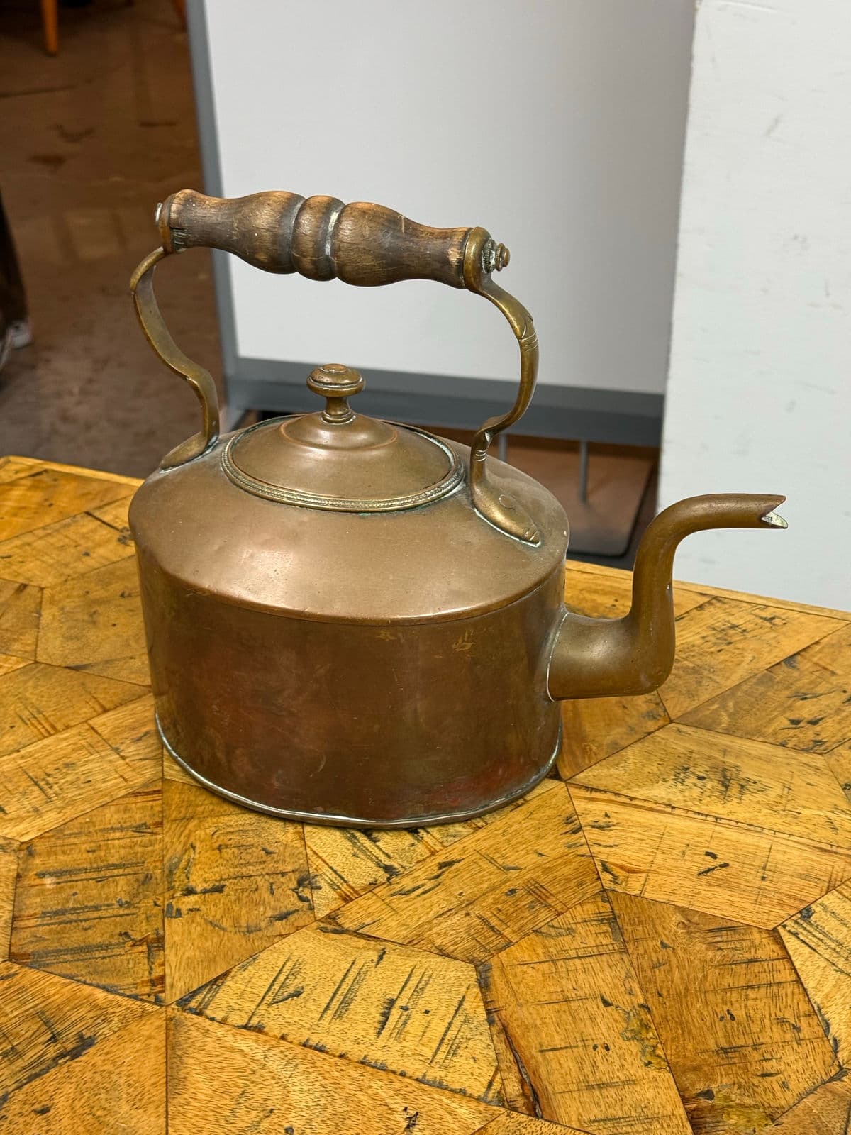 19th Century Cooper Kettle With Wooden Handle - Thumbnail 12