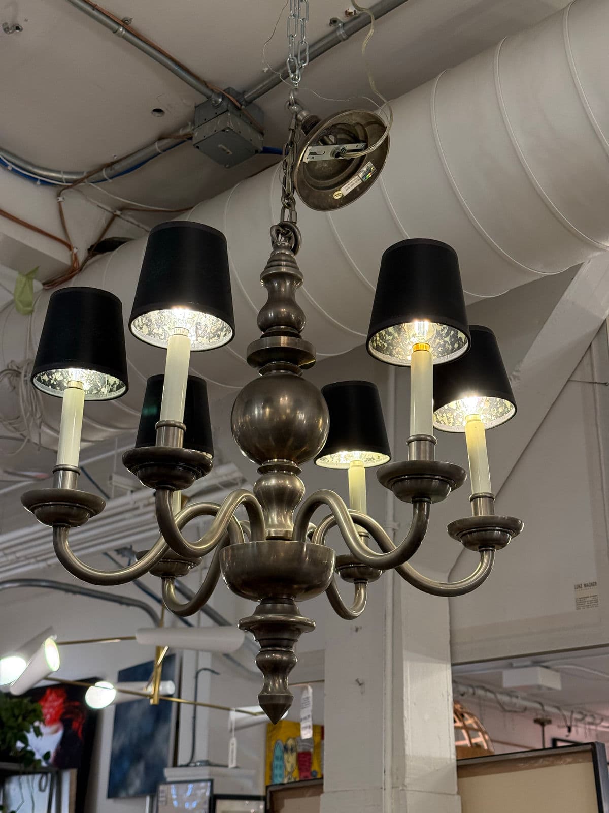 Chapman Six Light Chandelier + Black Shades - Thumbnail 12
