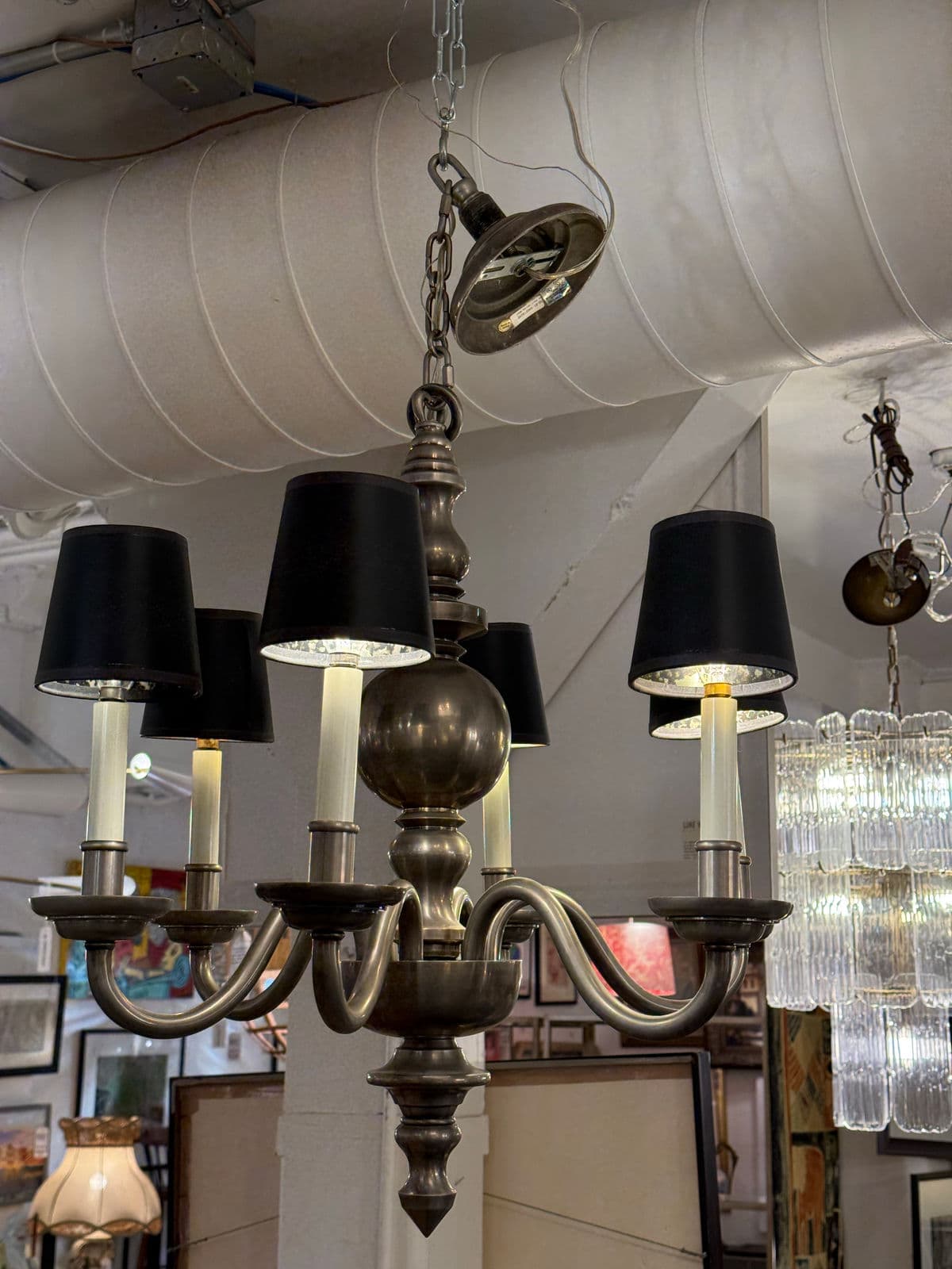 Chapman Six Light Chandelier + Black Shades - Thumbnail 7