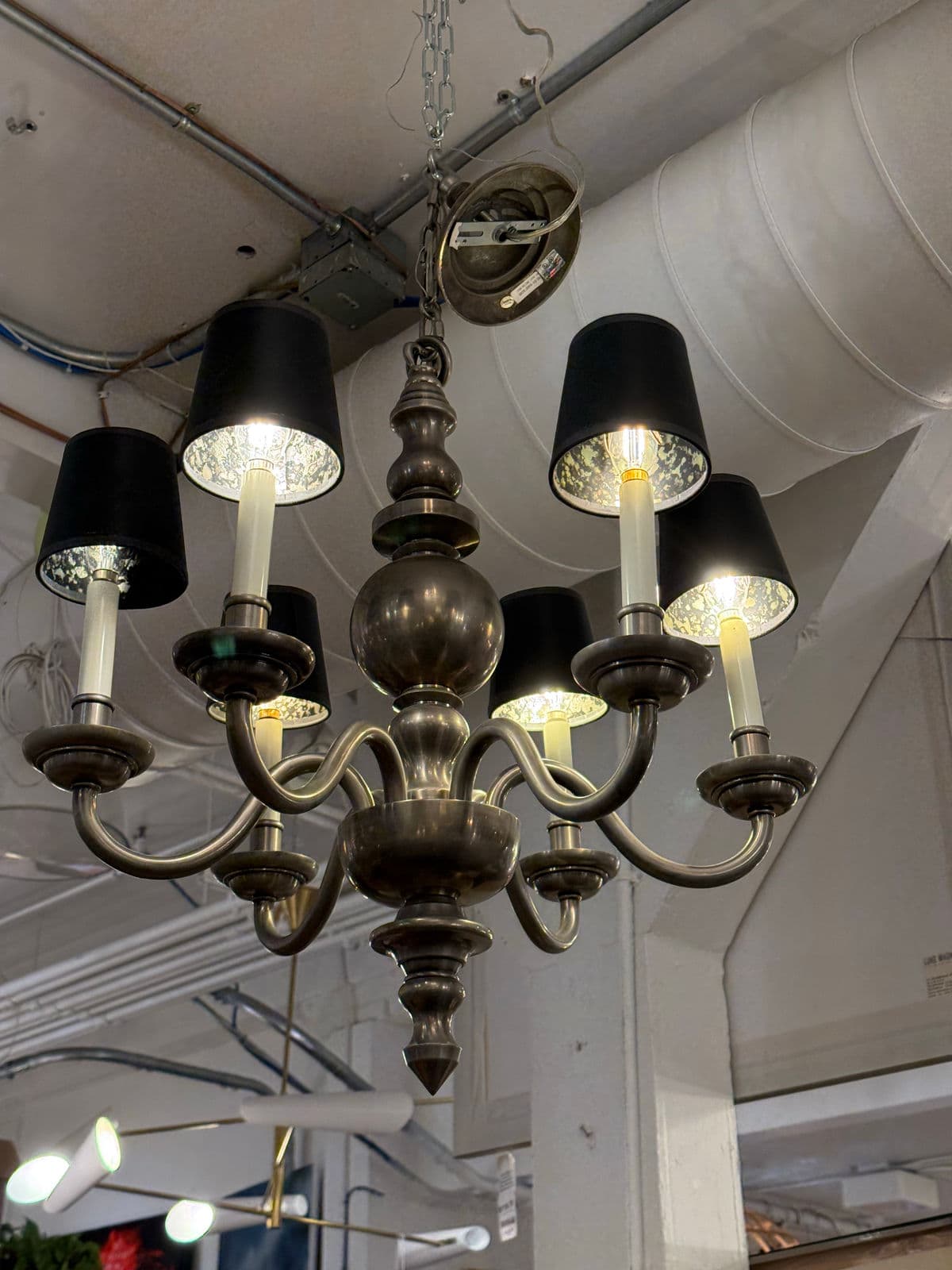 Chapman Six Light Chandelier + Black Shades - Thumbnail 6