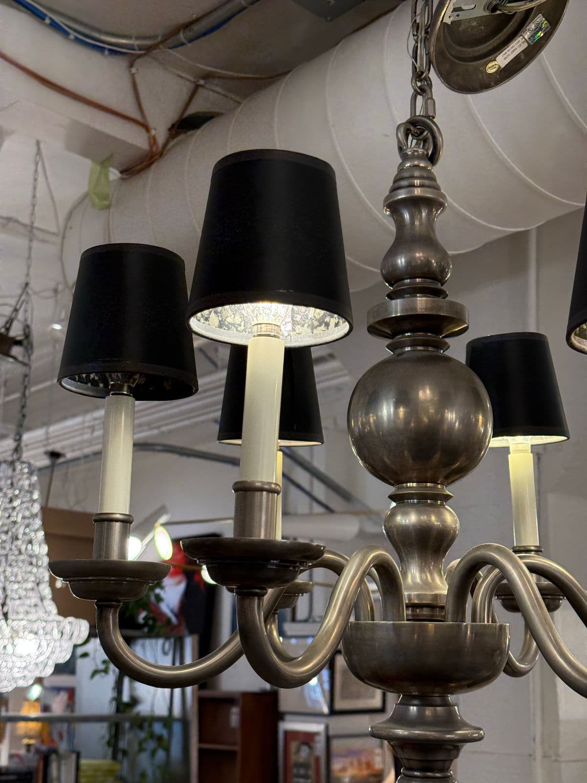 Chapman Six Light Chandelier + Black Shades - Thumbnail 11