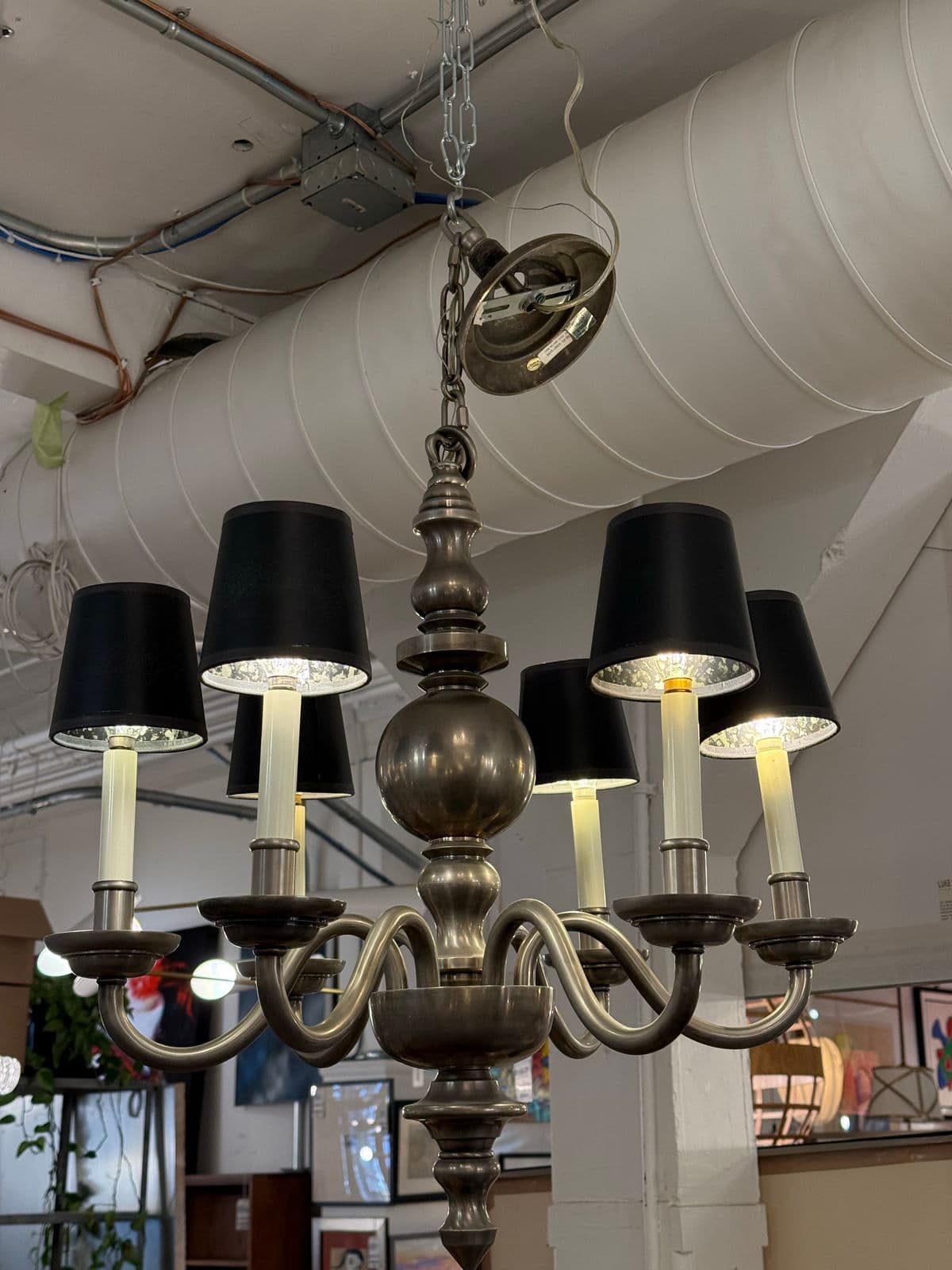 Chapman Six Light Chandelier + Black Shades - Thumbnail 8