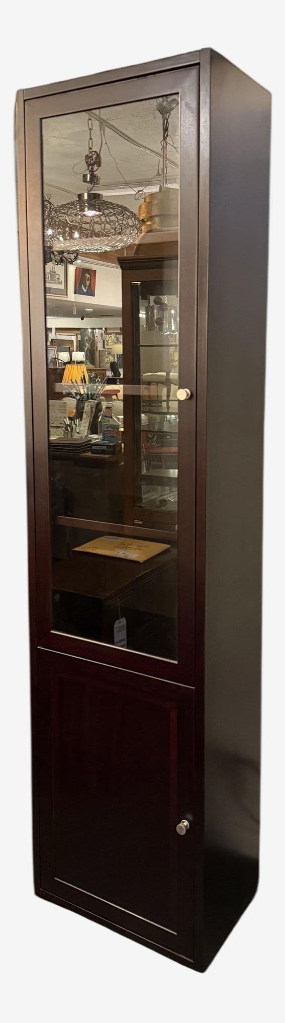 Tall Wood Display Cabinet With Glass Door and Lower Storage - Image 1