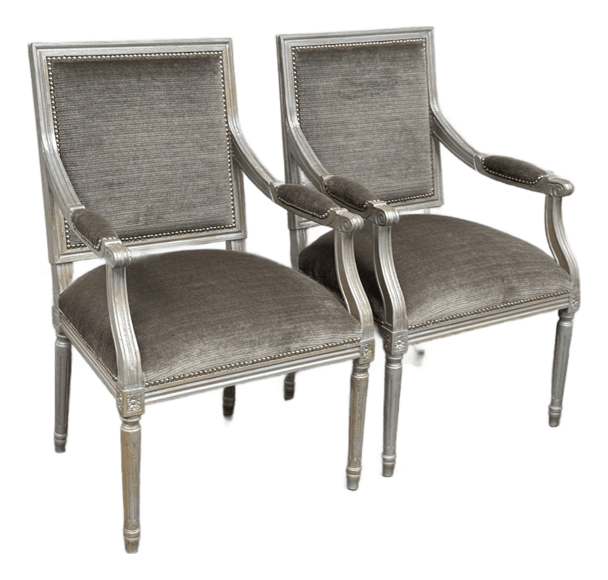 Vintage Louis XVI–Style Square Back Armchairs, Pair - Thumbnail 2