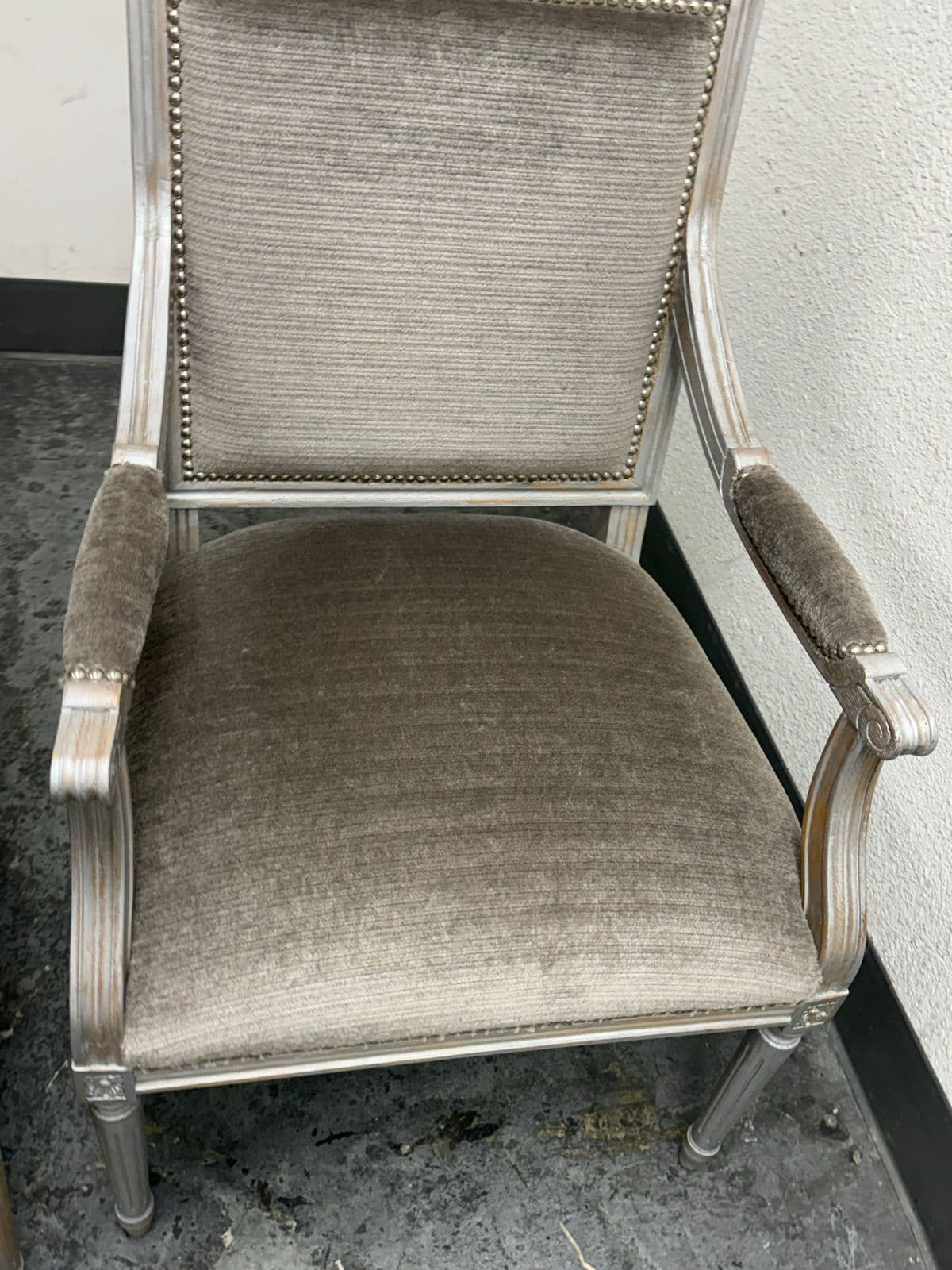 Vintage Louis XVI–Style Square Back Armchairs, Pair - Thumbnail 5