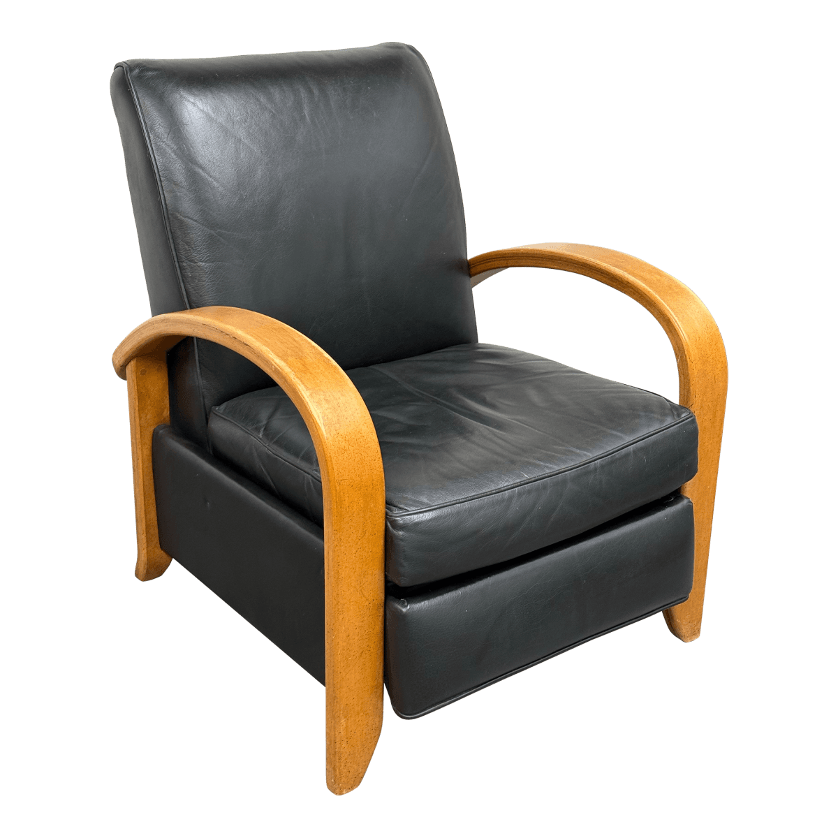 Sam Moore Arizona Onyx Leather + Tawny Finish Wood Recliner - Thumbnail 2