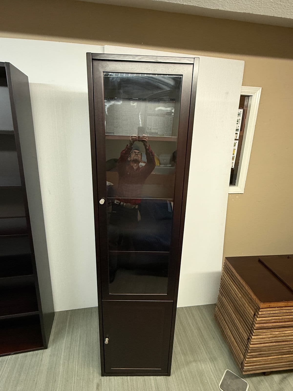 Tall Wood Display Cabinet With Glass Door and Lower Storage - Thumbnail 13