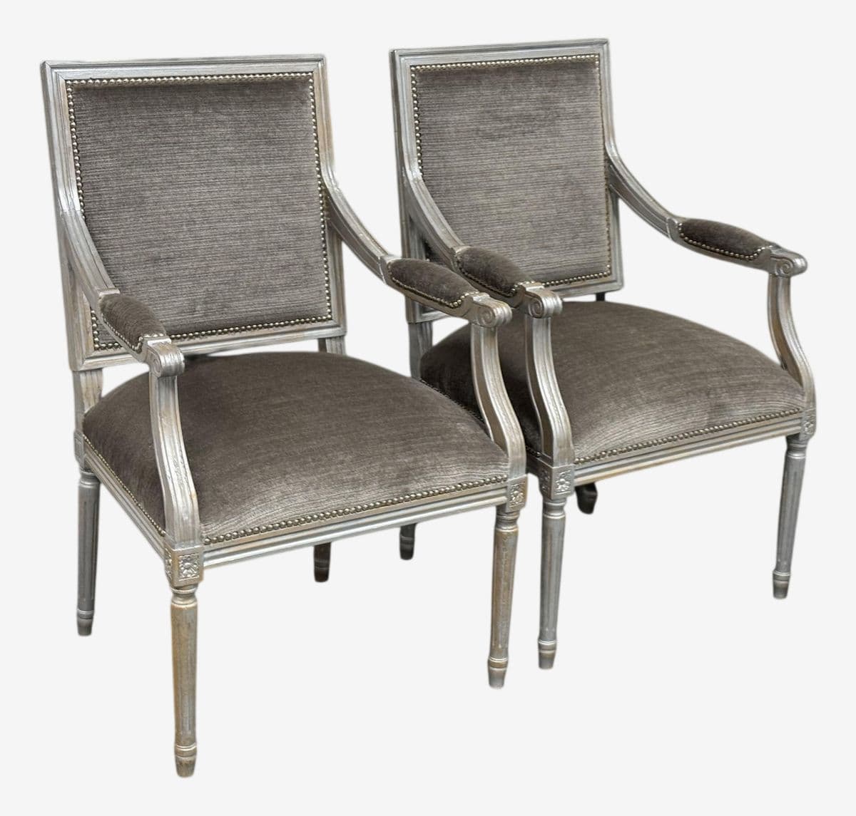 Vintage Louis XVI–Style Square Back Armchairs, Pair - Image 1