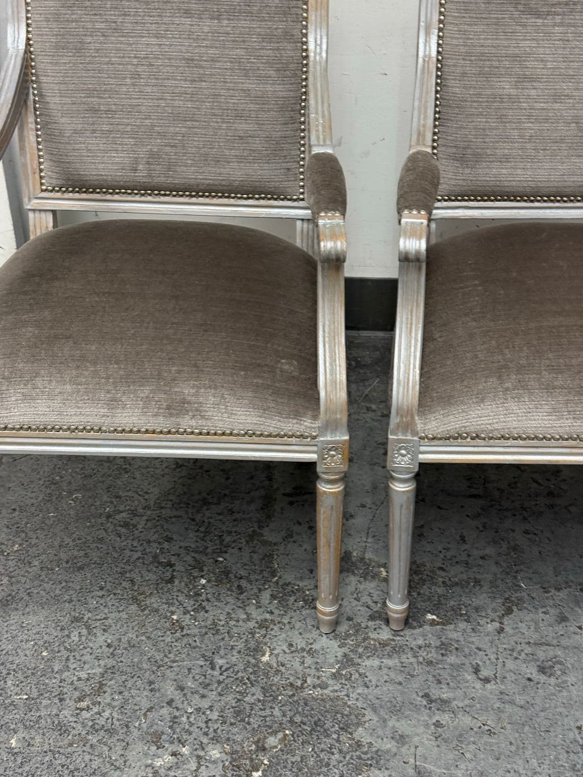 Vintage Louis XVI–Style Square Back Armchairs, Pair - Thumbnail 6