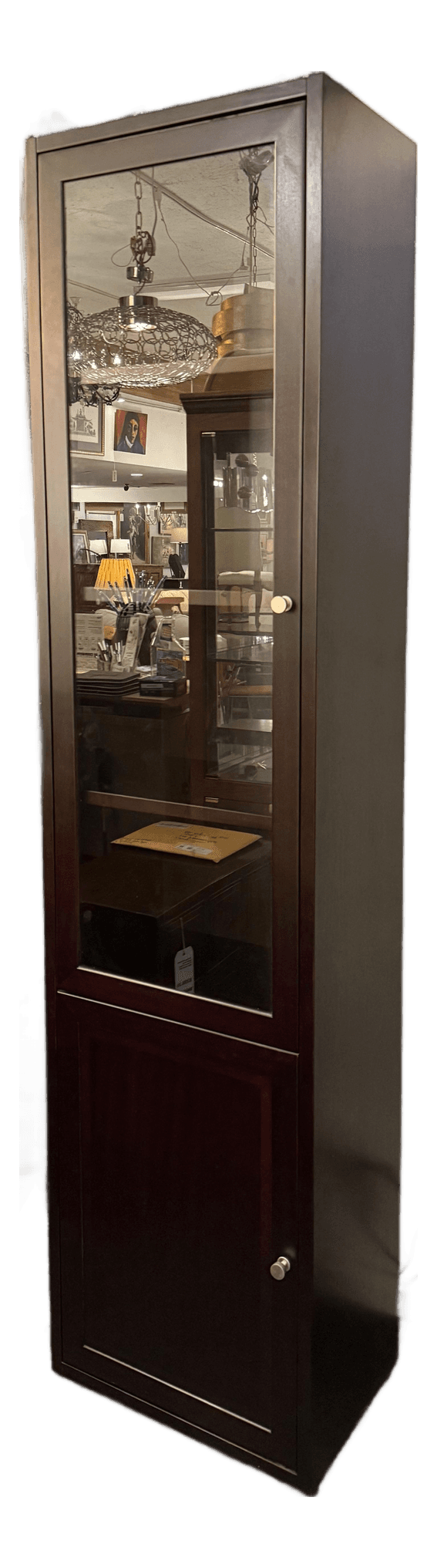 Tall Wood Display Cabinet With Glass Door and Lower Storage - Thumbnail 2