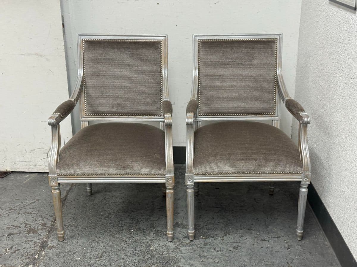 Vintage Louis XVI–Style Square Back Armchairs, Pair - Thumbnail 13