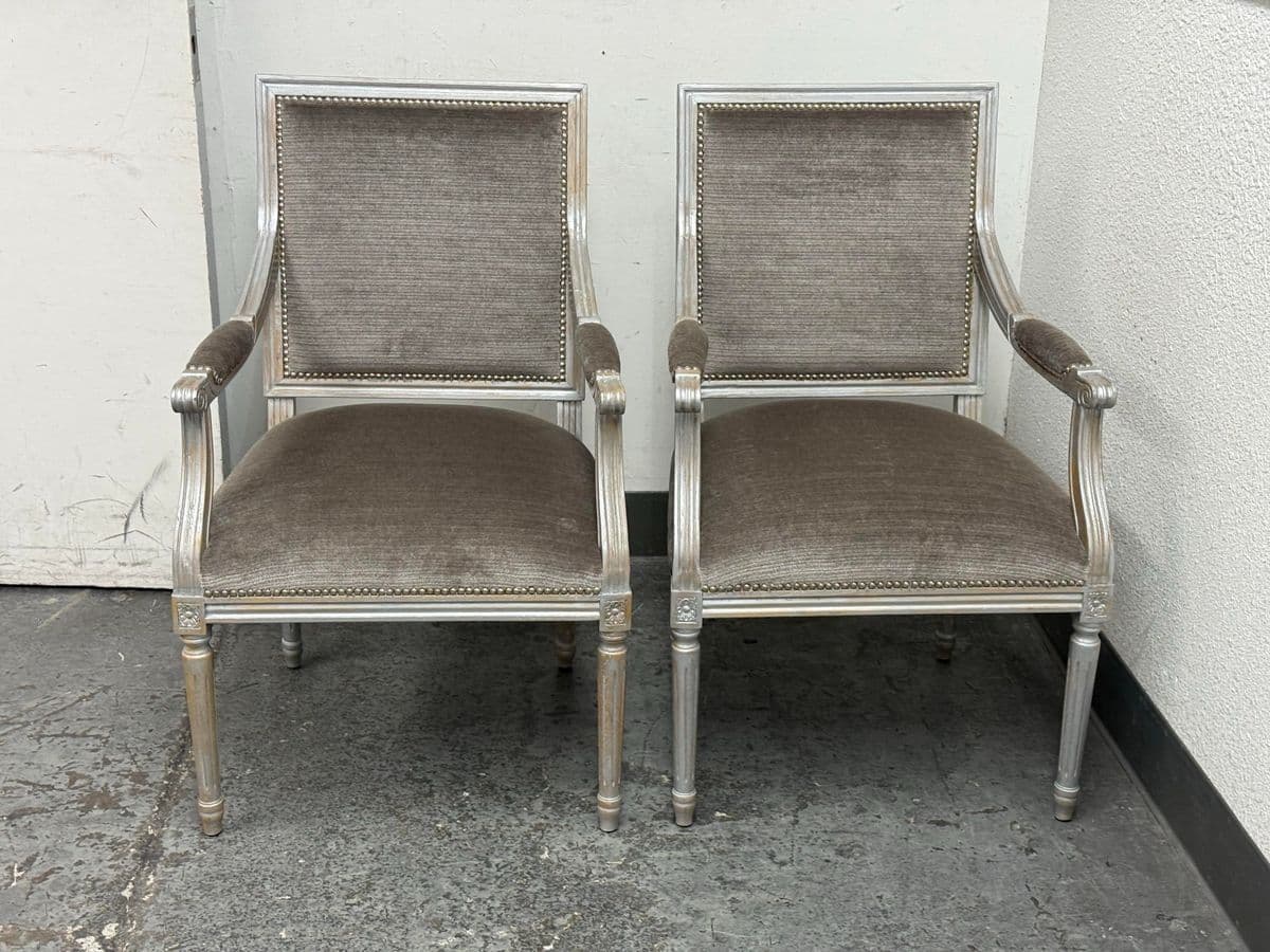 Vintage Louis XVI–Style Square Back Armchairs, Pair - Thumbnail 3