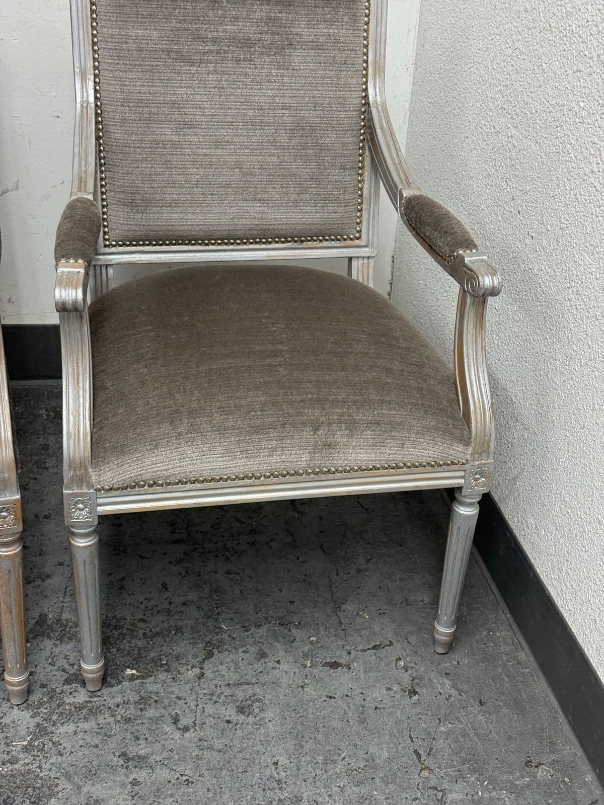 Vintage Louis XVI–Style Square Back Armchairs, Pair - Thumbnail 9