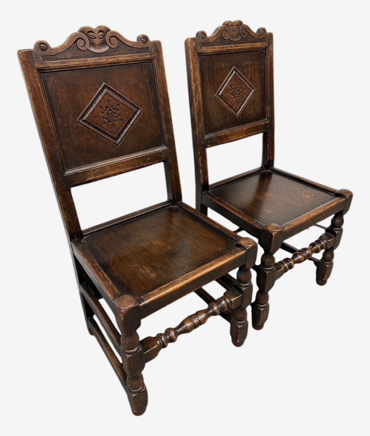 17th Century Oak Wood Side Chairs, Pair - Image 1