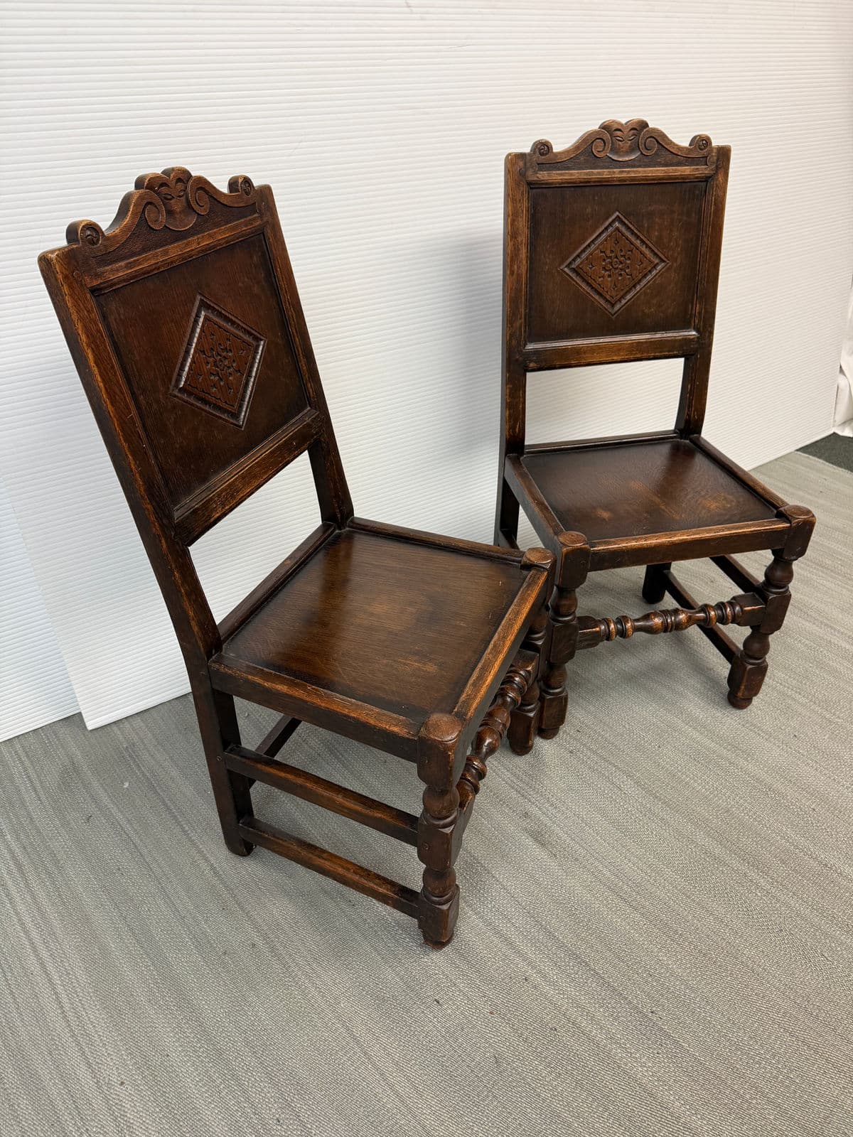 17th Century Oak Wood Side Chairs, Pair - Thumbnail 4