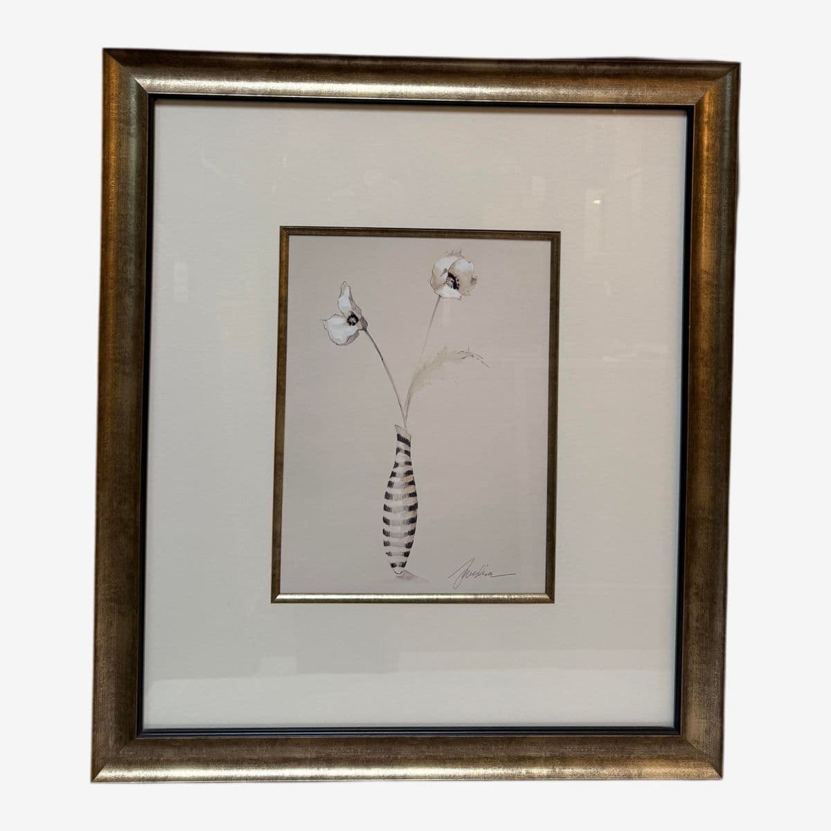 Elizabeth Jardine Striped Vase With Flowers Art Print, Signed - Image 1