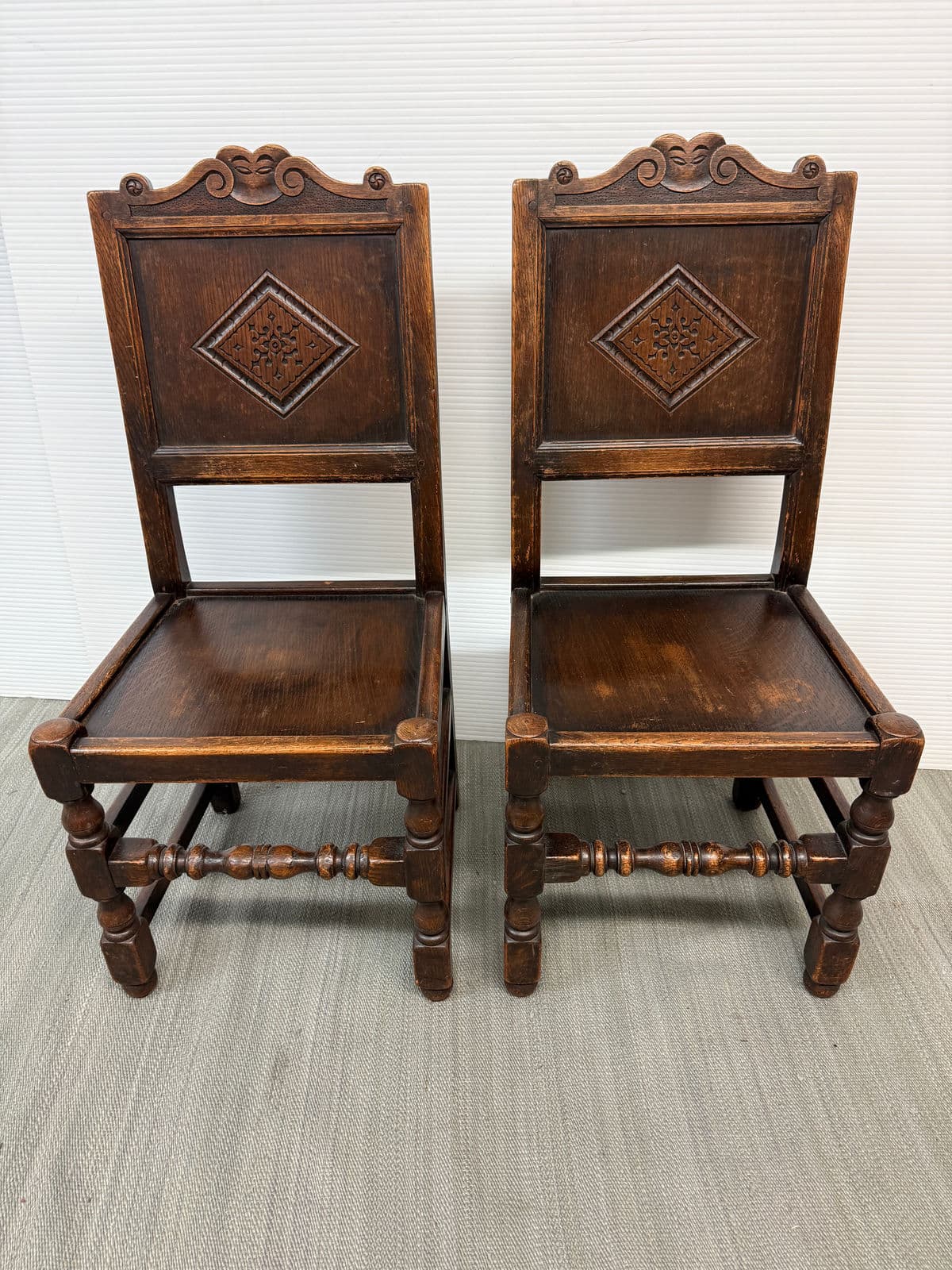 17th Century Oak Wood Side Chairs, Pair - Thumbnail 3